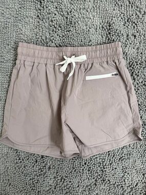 Women's Drawstring Athletic Shorts in Dusty gray/purple, no liner.
